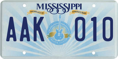 MS license plate AAK010