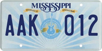 MS license plate AAK012