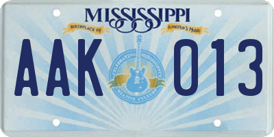 MS license plate AAK013