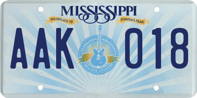 MS license plate AAK018
