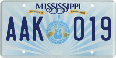 MS license plate AAK019