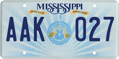 MS license plate AAK027