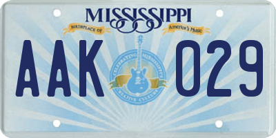 MS license plate AAK029