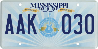 MS license plate AAK030