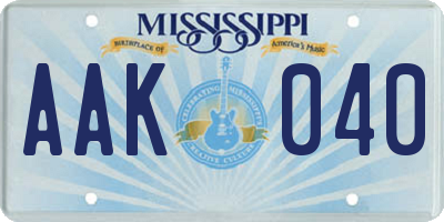 MS license plate AAK040