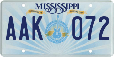 MS license plate AAK072