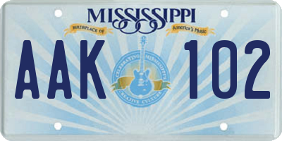 MS license plate AAK102