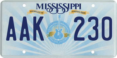 MS license plate AAK230