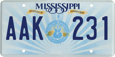 MS license plate AAK231