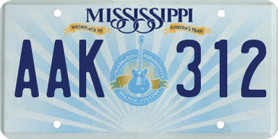 MS license plate AAK312