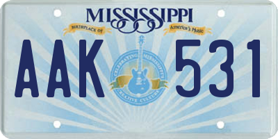 MS license plate AAK531