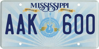 MS license plate AAK600