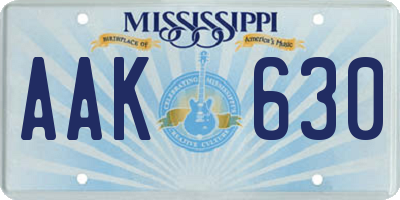 MS license plate AAK630