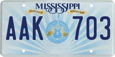 MS license plate AAK703