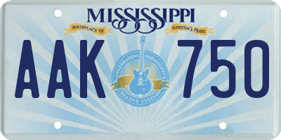 MS license plate AAK750