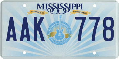 MS license plate AAK778