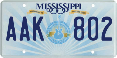 MS license plate AAK802