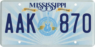 MS license plate AAK870