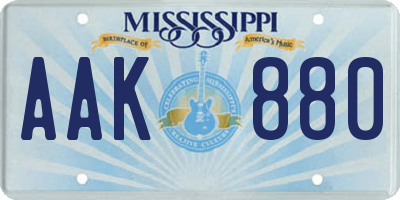 MS license plate AAK880