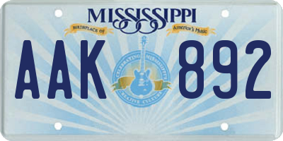 MS license plate AAK892