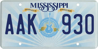 MS license plate AAK930