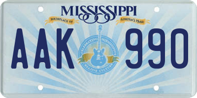 MS license plate AAK990