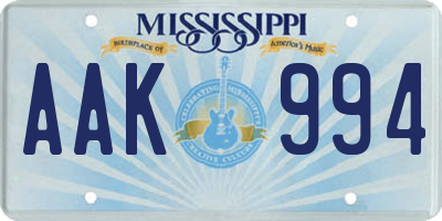 MS license plate AAK994