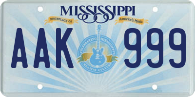 MS license plate AAK999