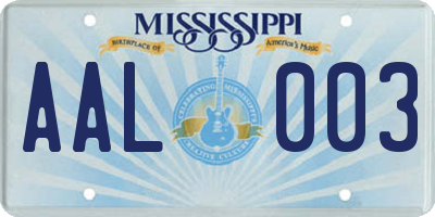 MS license plate AAL003