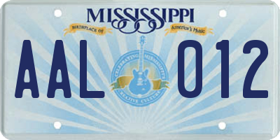 MS license plate AAL012