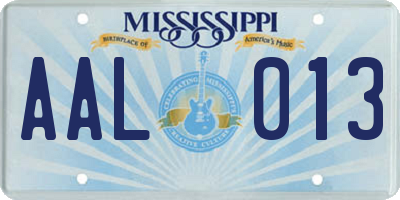 MS license plate AAL013