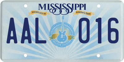 MS license plate AAL016