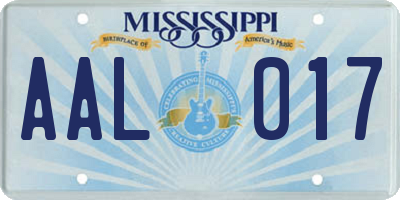 MS license plate AAL017