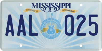 MS license plate AAL025