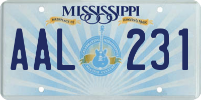 MS license plate AAL231