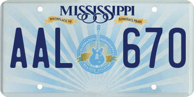 MS license plate AAL670