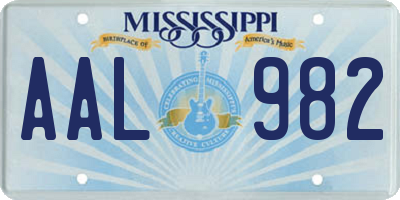 MS license plate AAL982