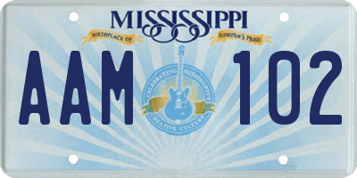 MS license plate AAM102