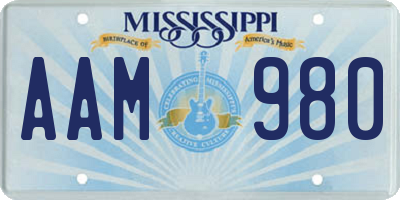 MS license plate AAM980