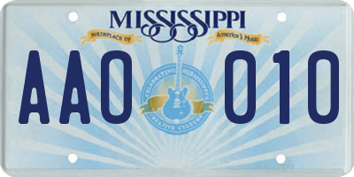 MS license plate AAO010