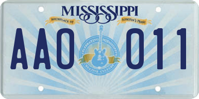 MS license plate AAO011