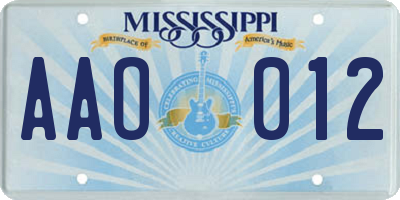 MS license plate AAO012