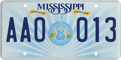 MS license plate AAO013