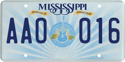 MS license plate AAO016