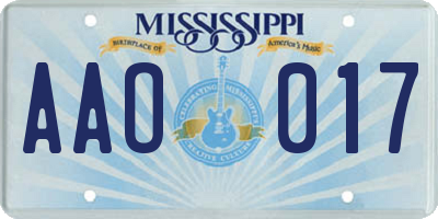 MS license plate AAO017