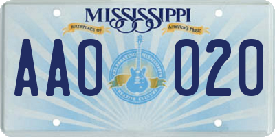 MS license plate AAO020