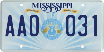 MS license plate AAO031