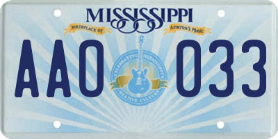 MS license plate AAO033