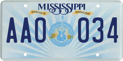 MS license plate AAO034