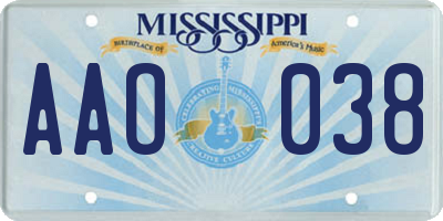 MS license plate AAO038